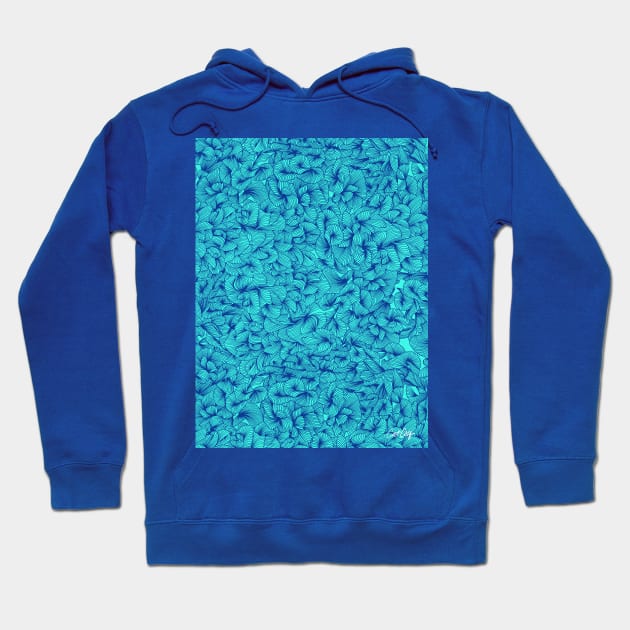 Abstract Pattern Navy Turquoise Hoodie by CatCoq